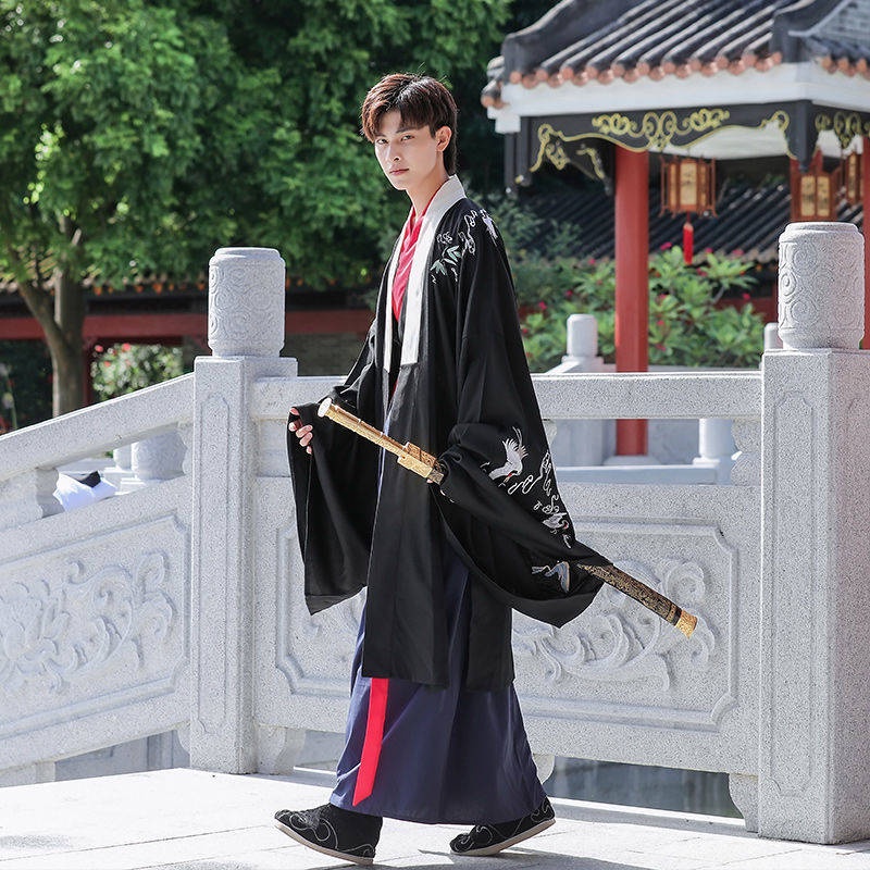 Chinese style Han costume men's genuine selfcreated black dragon robe antique coat men's fairy
