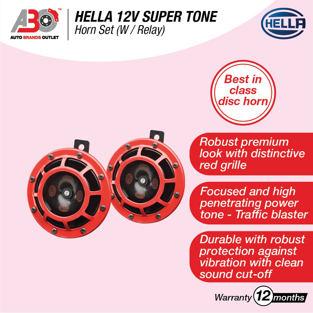 HELLA Twin Signature Red Grill Super Tone 12V Dual Louder Universal Car  Horn Set with Relay-3AG 003 399 801 Car Horn
