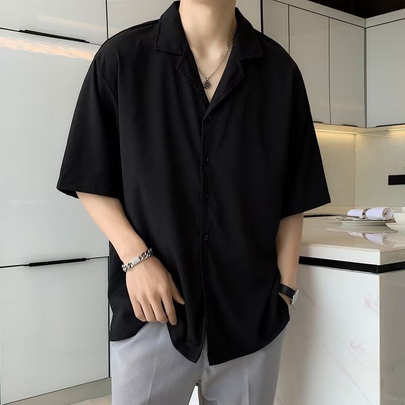 [Cod] M-2XL Men's Short Sleeve Shirt Plain Korean Style Casual Summer ...