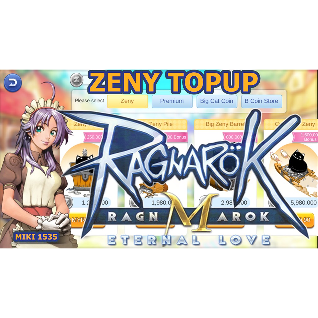 RAGNAROK M ETERNAL LOVE ZENY TOPUP / RECHARGE / RELOAD 120K / 140K