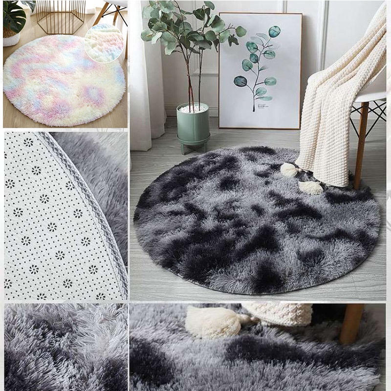 60/80/100/120CM Fluffy Round Rug Carpet Tie-dyed Shaggy Area Rug Anti ...