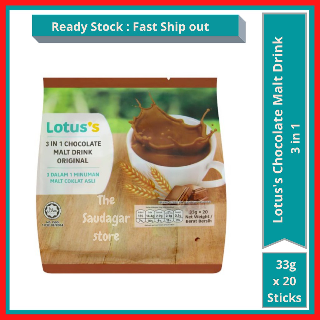 Lotus's 3 in 1 Chocolate Malt Drink Original 20 x 33g Shopee Malaysia