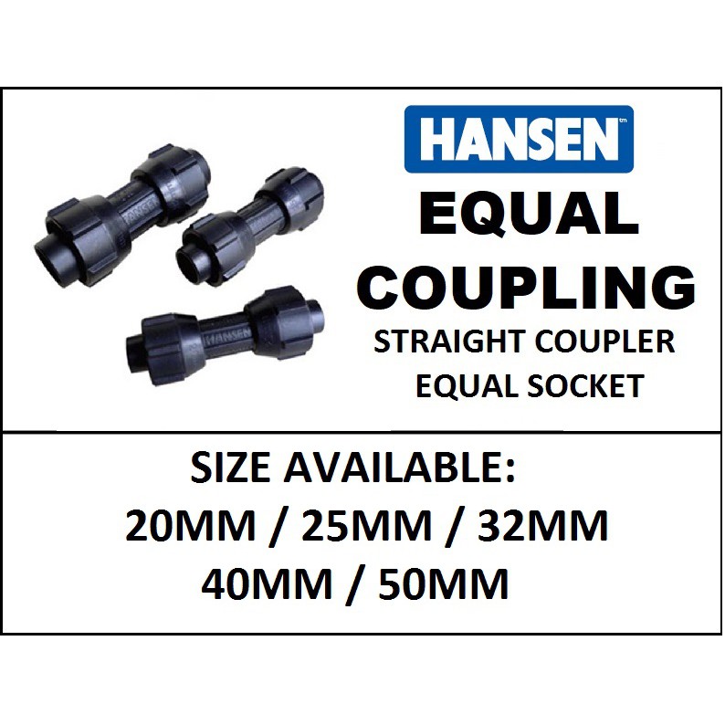 HANSEN EQUAL SOCKET/ HANSEN STRAIGHT COUPLING COUPLER / POLY HDPE PP ...