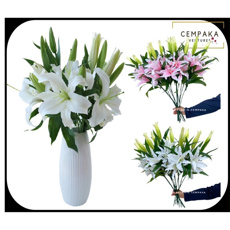 3 Head Lily Artificial Flower Home Decoration 2023 Bunga Hiasan Dalam Rumah Bunga Pelamin