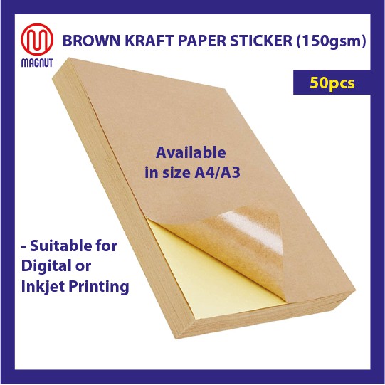 A4/A3 size- 50 pieces - Brown Kraft Paper Sticker 150gsm / Self ...