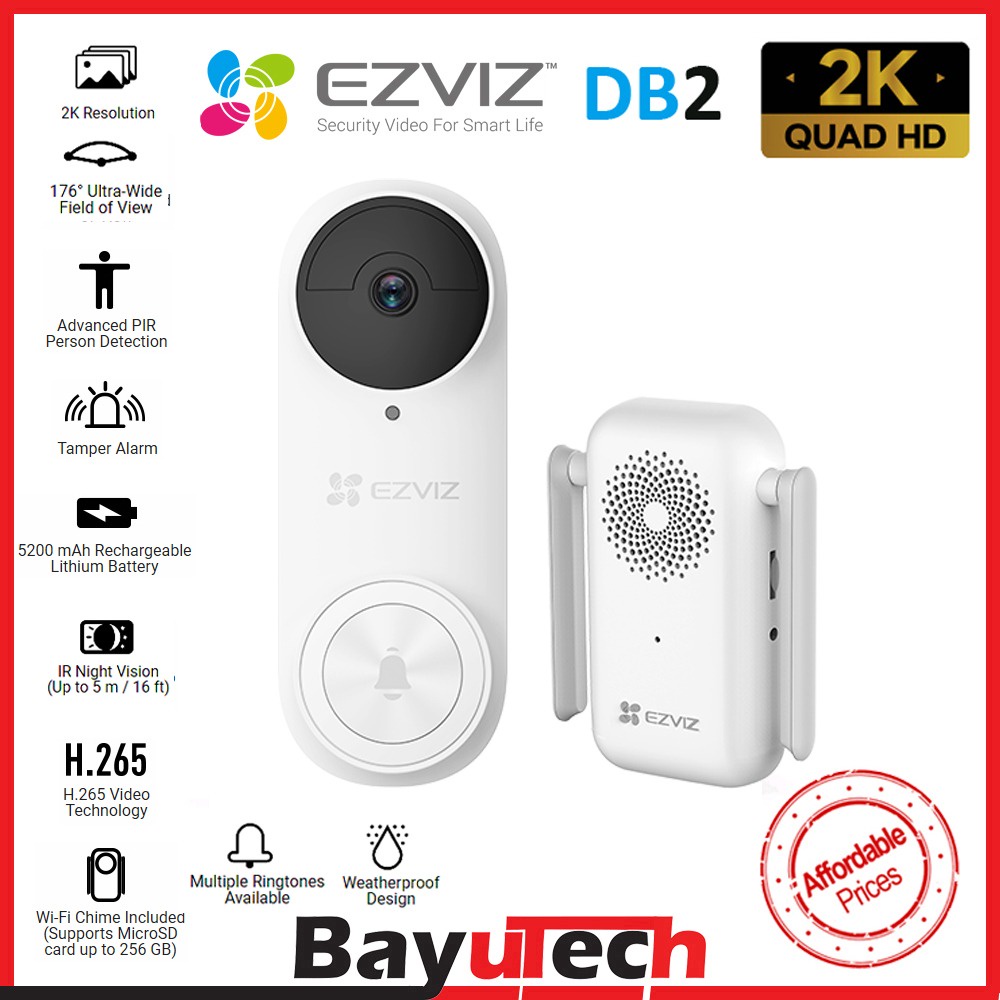 EZVIZ DB2 2K / DB2C Video Doorbell Battery-Powered Wireless Kit With ...
