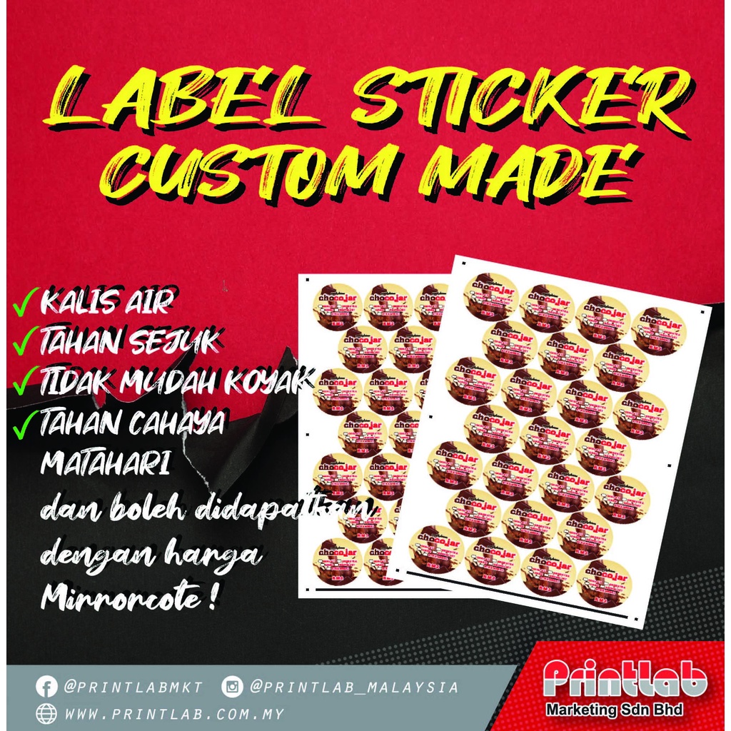 100 Pcs Cetak Stiker Kalis Air Pelbagai Saiz Print Custom Design Waterproof Sticker Shopee 4719