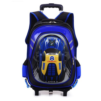 3D Car Back to School Kids Trolley Backpack Students School Bag 2 wheel ...