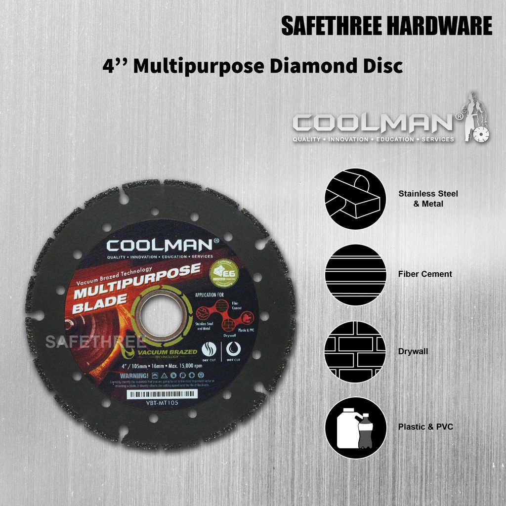 Coolman 4'' 105mm VBT-MT105 Multipurpose Blade Vacuum Brazed Diamond ...