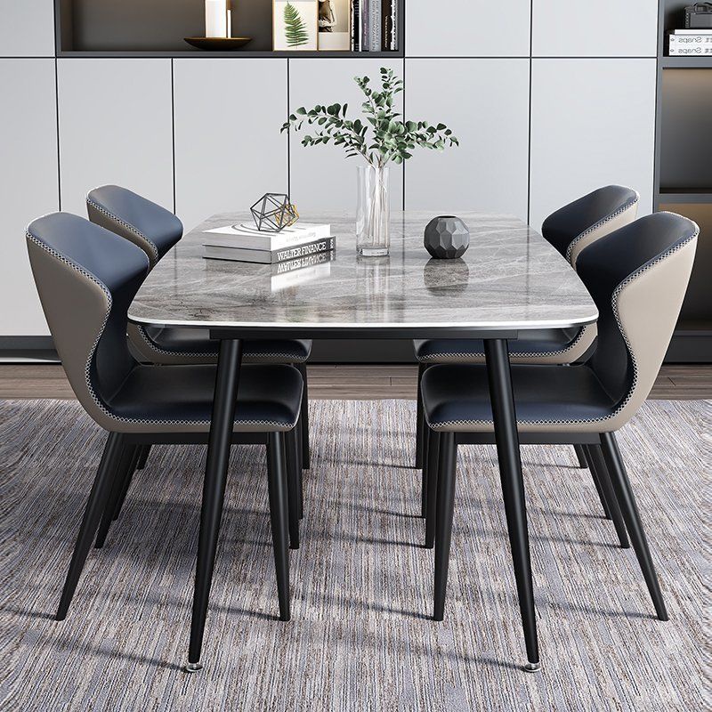 Glossy Sintered Stone Dining Table Chairs Set Modern Shining Light