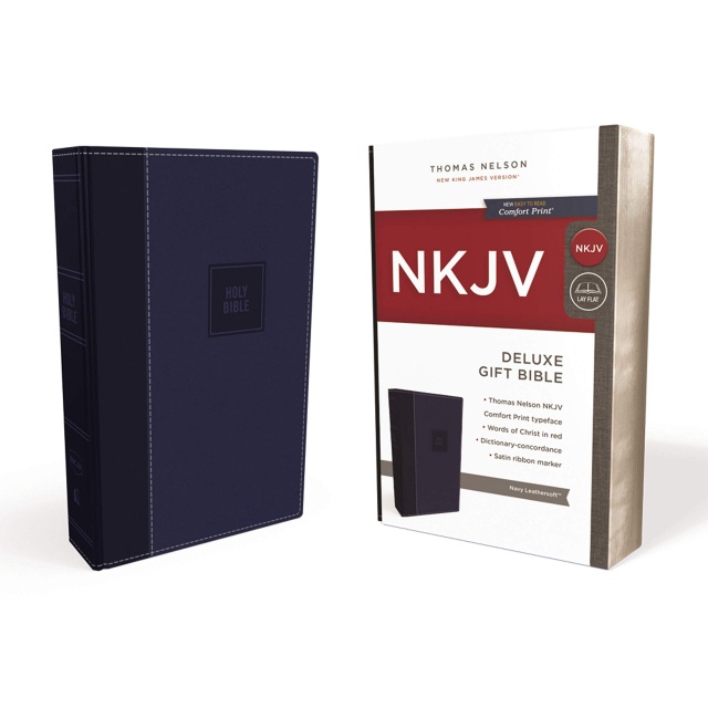 NKJV Deluxe Gift Bible | Blue Leathersoft | Red Letter | 7.5 Point ...