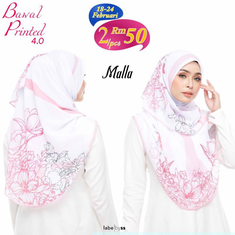 Tudung Bawal Empat Segi LABELBYSS Printed Heavy Chiffon Bidang 50 ...