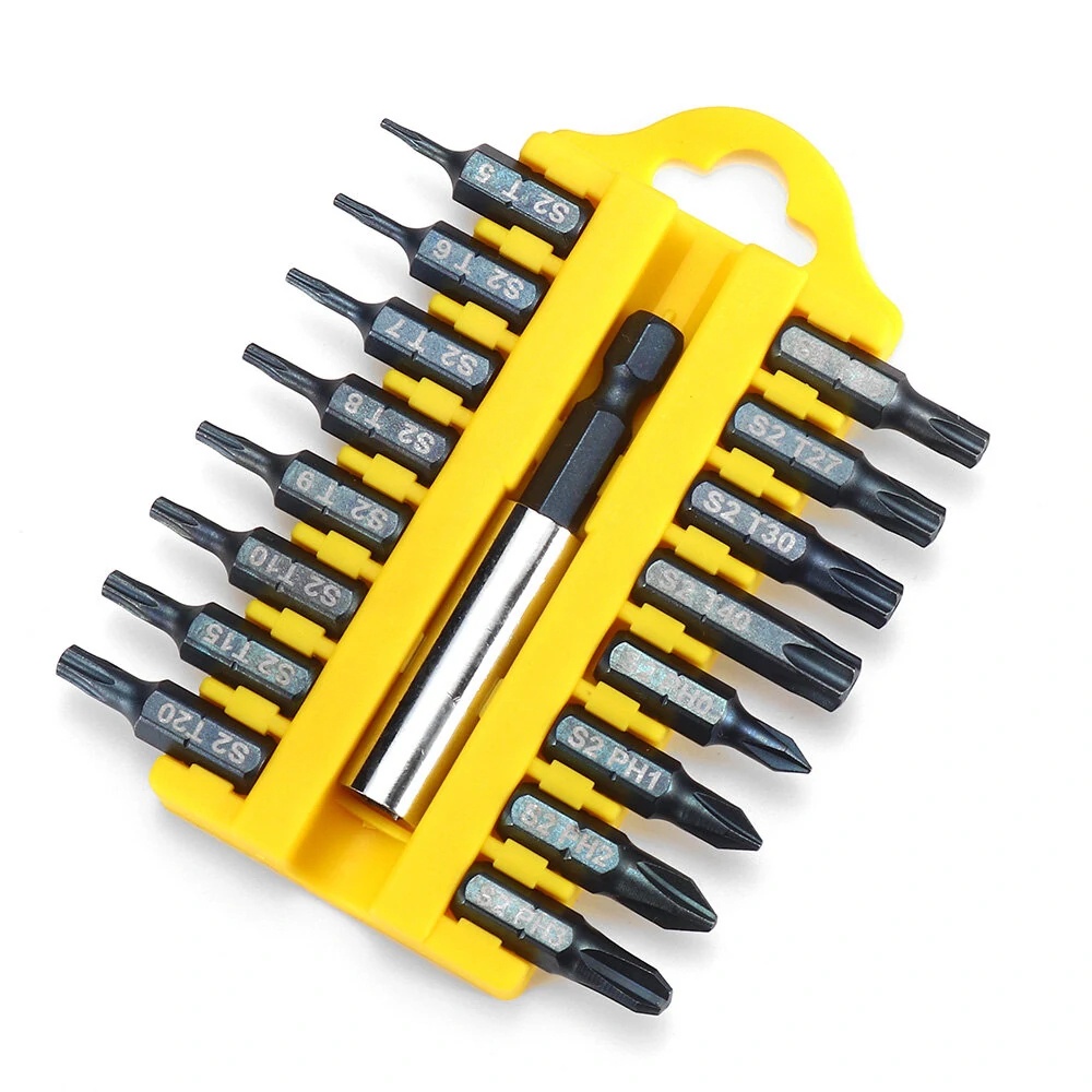17Pcs S2 Steel Short Screwdriver Bits Phillips Slotted Torx Hex Wrench Driver Bit Set 1/4" Hex