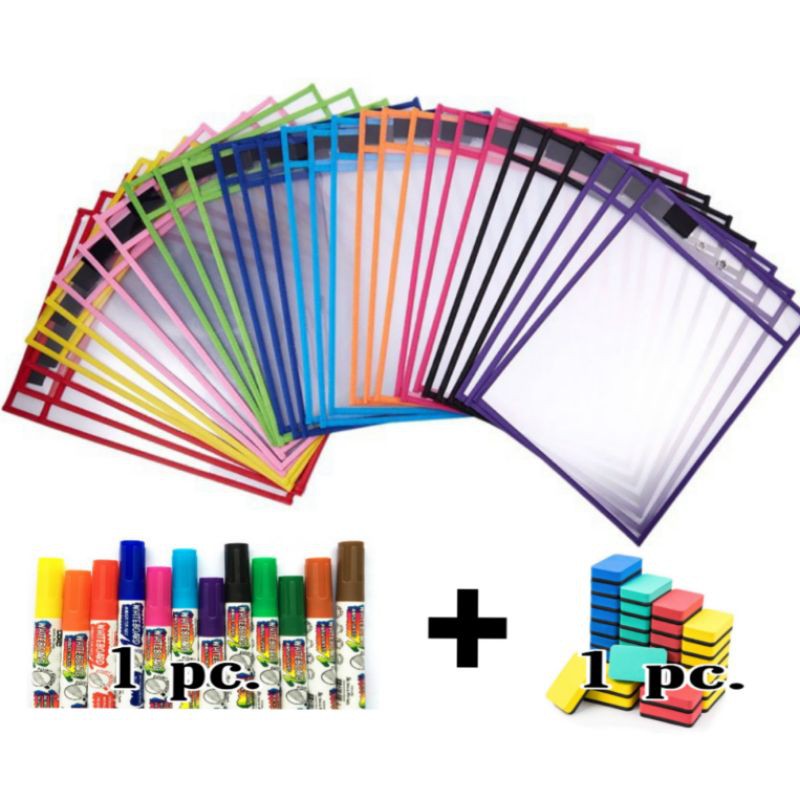 Interchangeable Reusable Dry Erase Pocket Sleeve Home School Materials ...