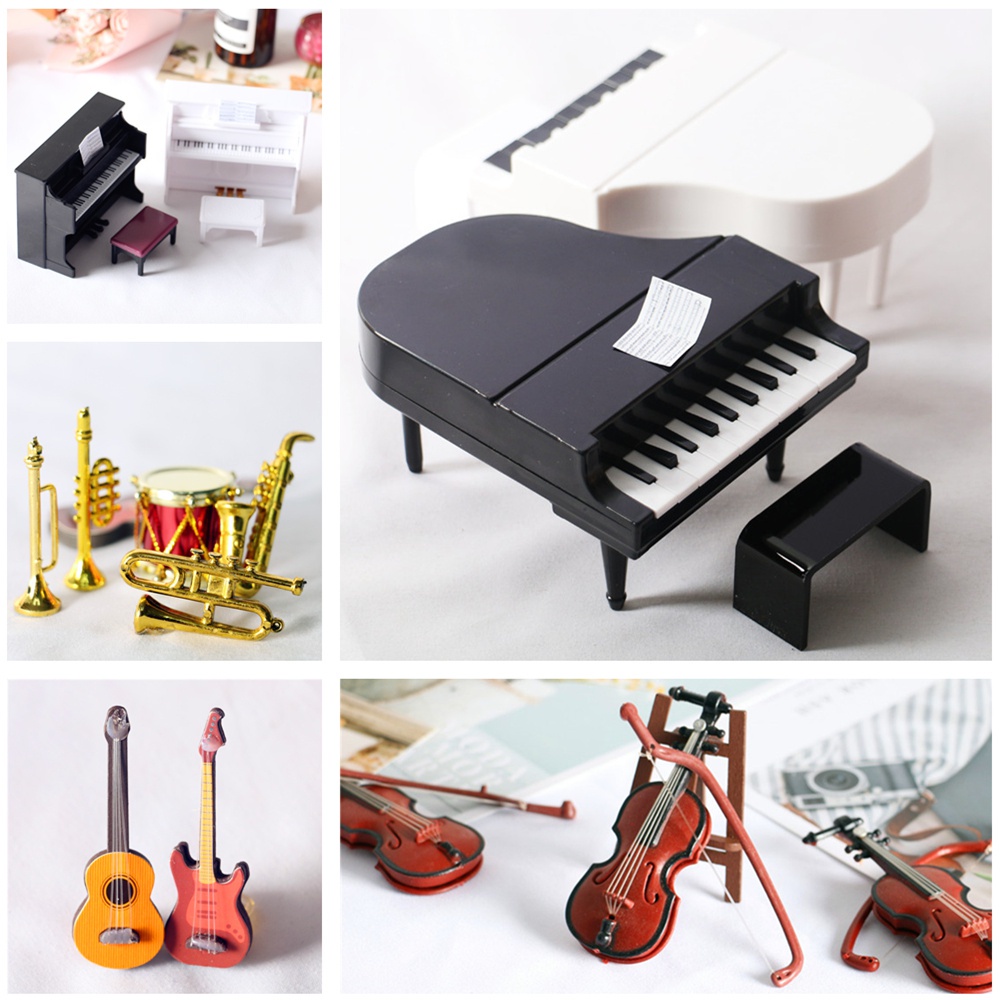 1: 12 Dollhouse Mini Grand Piano Musical Instrument Model Guitar/Violin ...