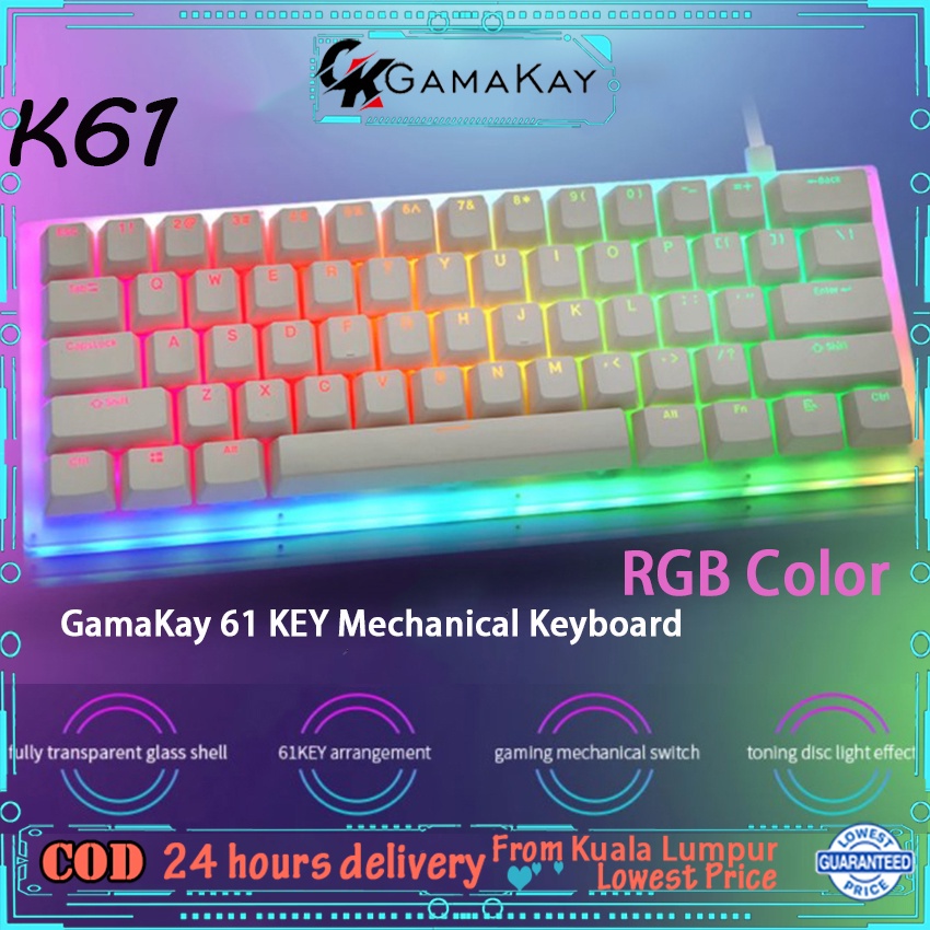 GamaKay K61 61 Keys Mechanical Gaming Keyboard Hot Swappable Type-C 3.1 ...