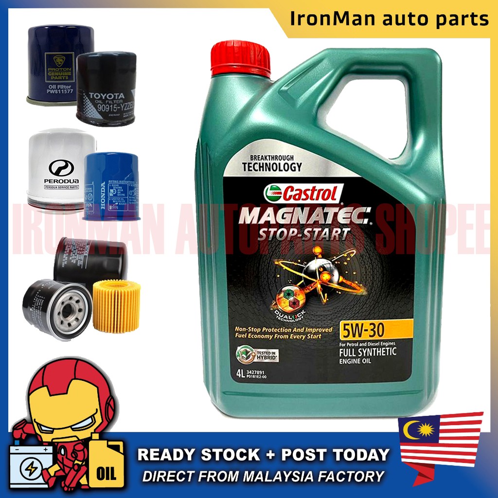 Castrol Magnatec Dual Locked Stop Start 5W-30 SN 4L Fully Synthetic Engine Oil  5W30 Minyak Hitam With Oil Filter