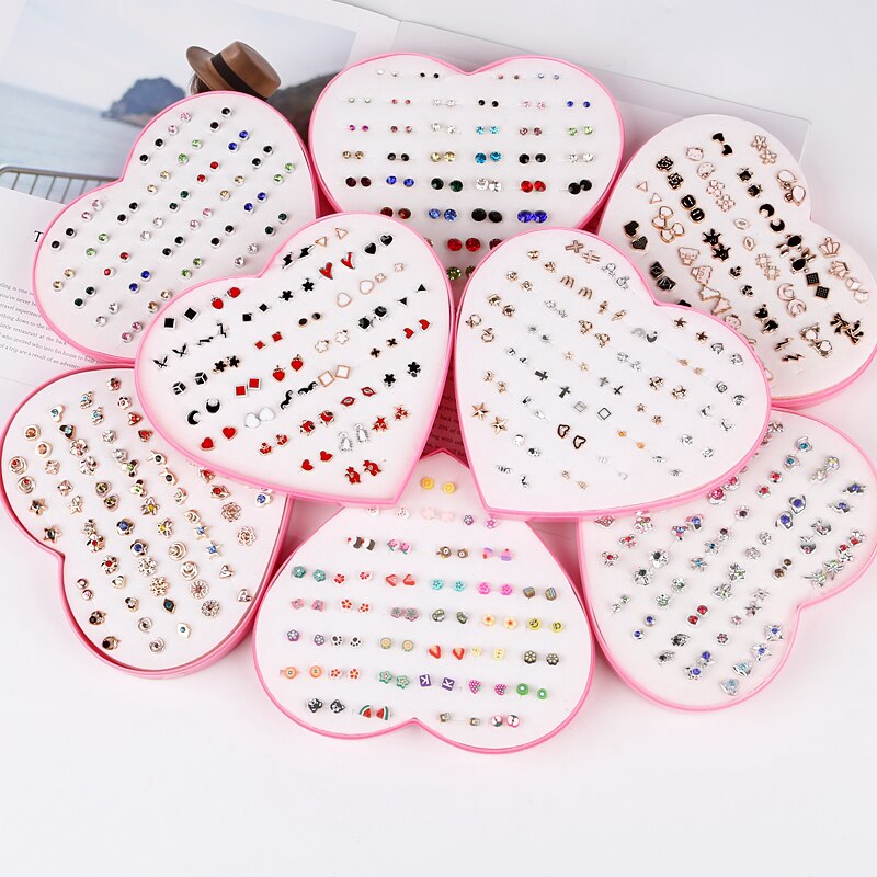 36 Pairs Mixed Color Earrings Set with Heart Shape Gift Packing (DZ17867) main image 1