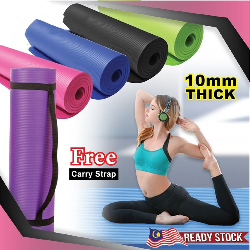 Extra Thick Yoga Mat Gym Fitness Workout Non Slip Exercise Carry strap 10mm