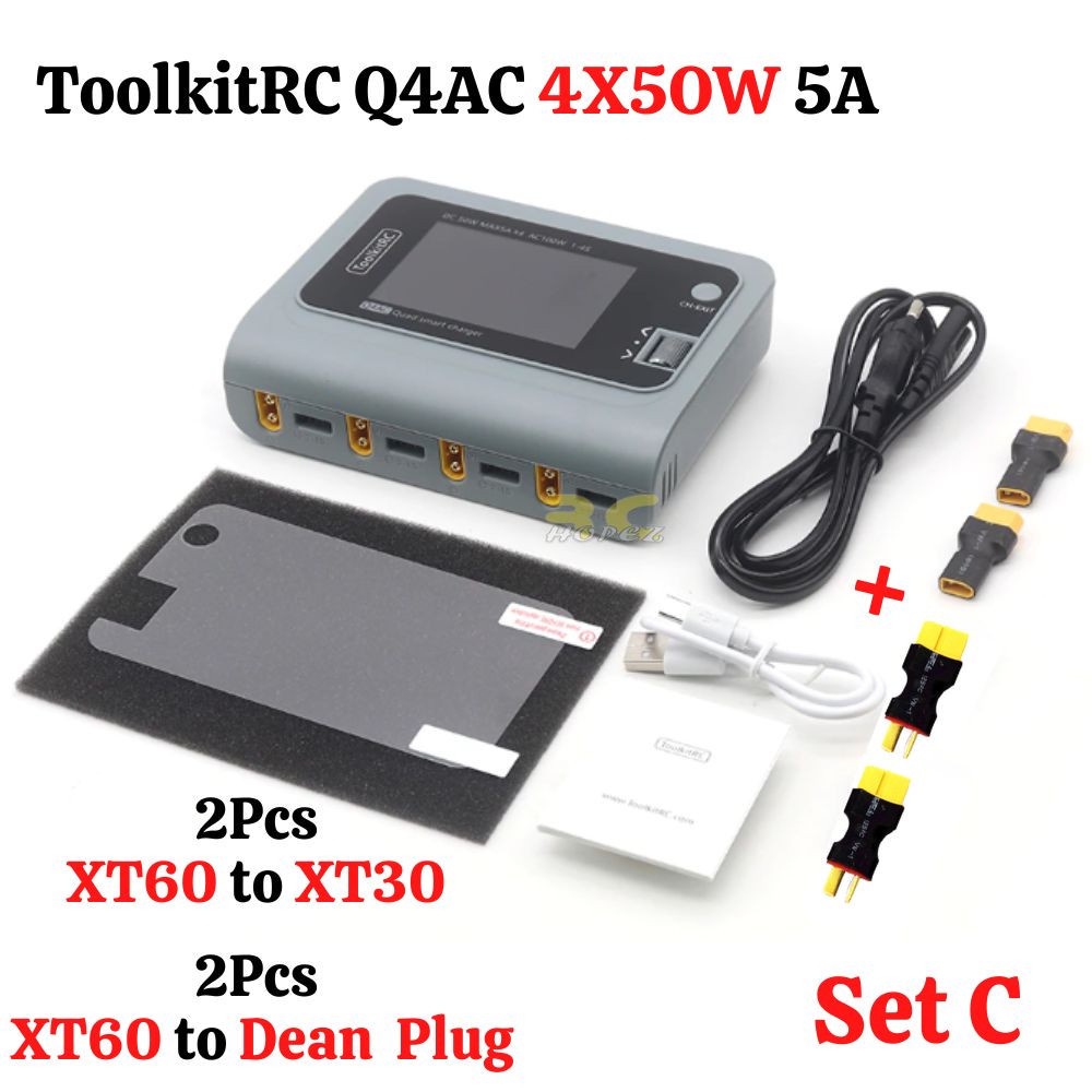 ToolkitRC Q4AC 4x50W 5A AC 100W 4 Ports DC Smart Charger Discharger