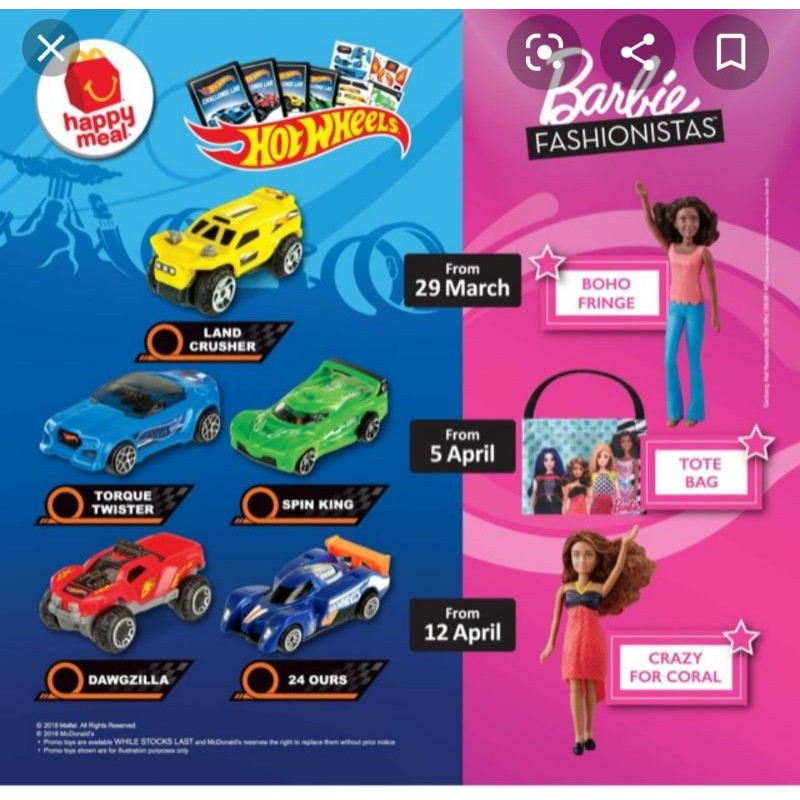 McDonald s Mcd Mcdonalds Happy Meal Toys HOTWHEELS Barbie Fashionistas 2018
