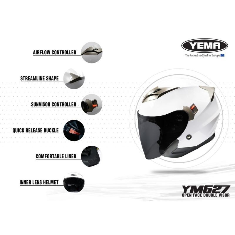 YEMA YM-627 Open Face Flip DOT Motorcycle Moped Helmet Matte Black - View #5