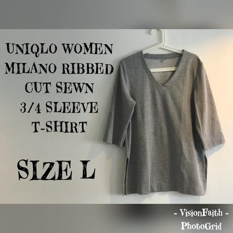 UNIQLO WOMEN MILANO RIBBED CUT SEWN 3/4 SLEEVE T-SHIRT (USED) - SIZE L ...