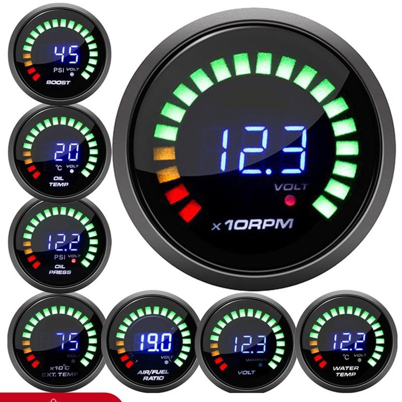 2inch 52MM Digital 20 LED tachometer Boost bar psi Vacuum Water temp ...