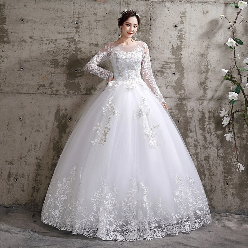 Tulle Wedding Dresses Ivory Illusion Neckline Half Sleeve Floor Length  Princess Bridal Dress – Dbrbridal