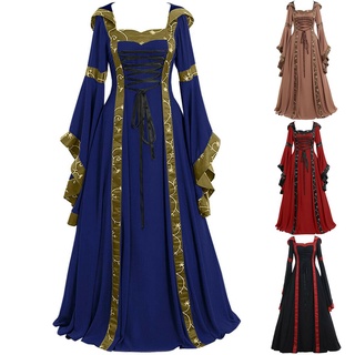 New Fashion Women Elegant Off The Shoulder Gothic Maxi Dress Vintage  Renaissance Victoria Costume Cosplay Floor Length Dress Princess Dress(No  Cloak and Other Accessories)