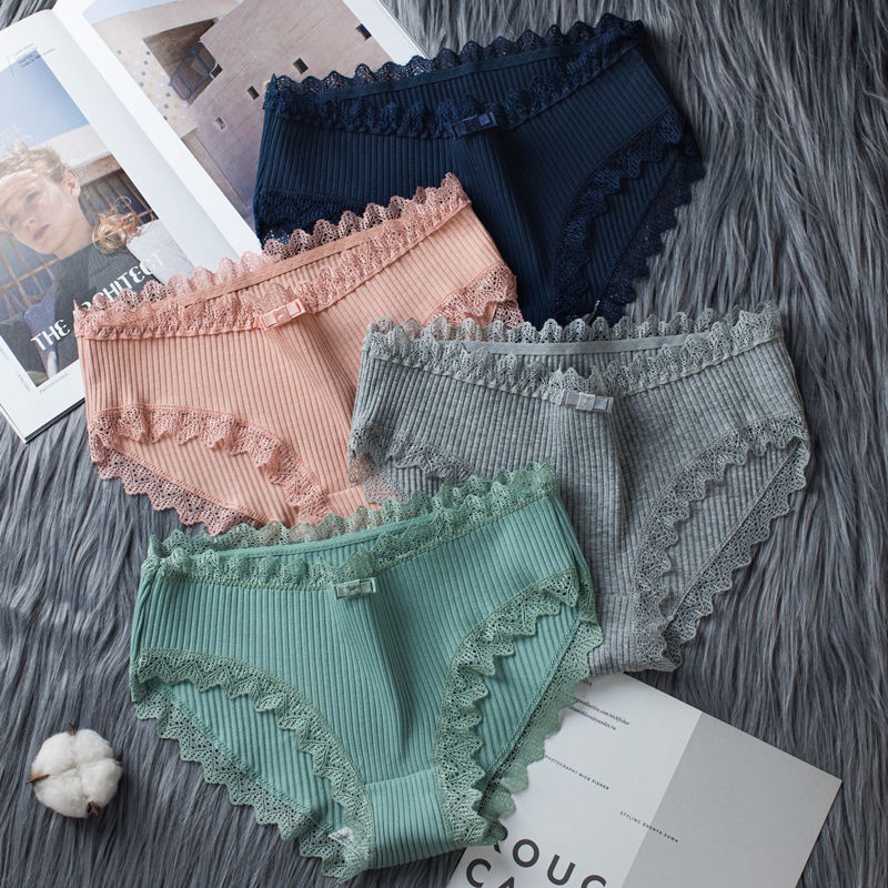 Ready stock】Women Thread Cotton Charcoal Underwear Panties Women's Middle  Waist Breathable Casual Female Sexy Underpants