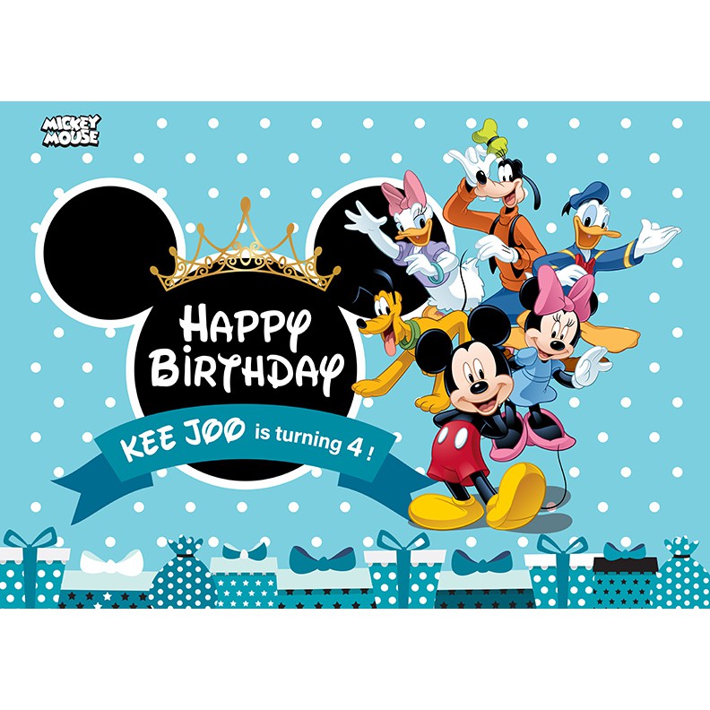 Birthday Banner Birthday Backdrop Hari Jadi Mickey Mouse Minnie Mouse Donald Duck