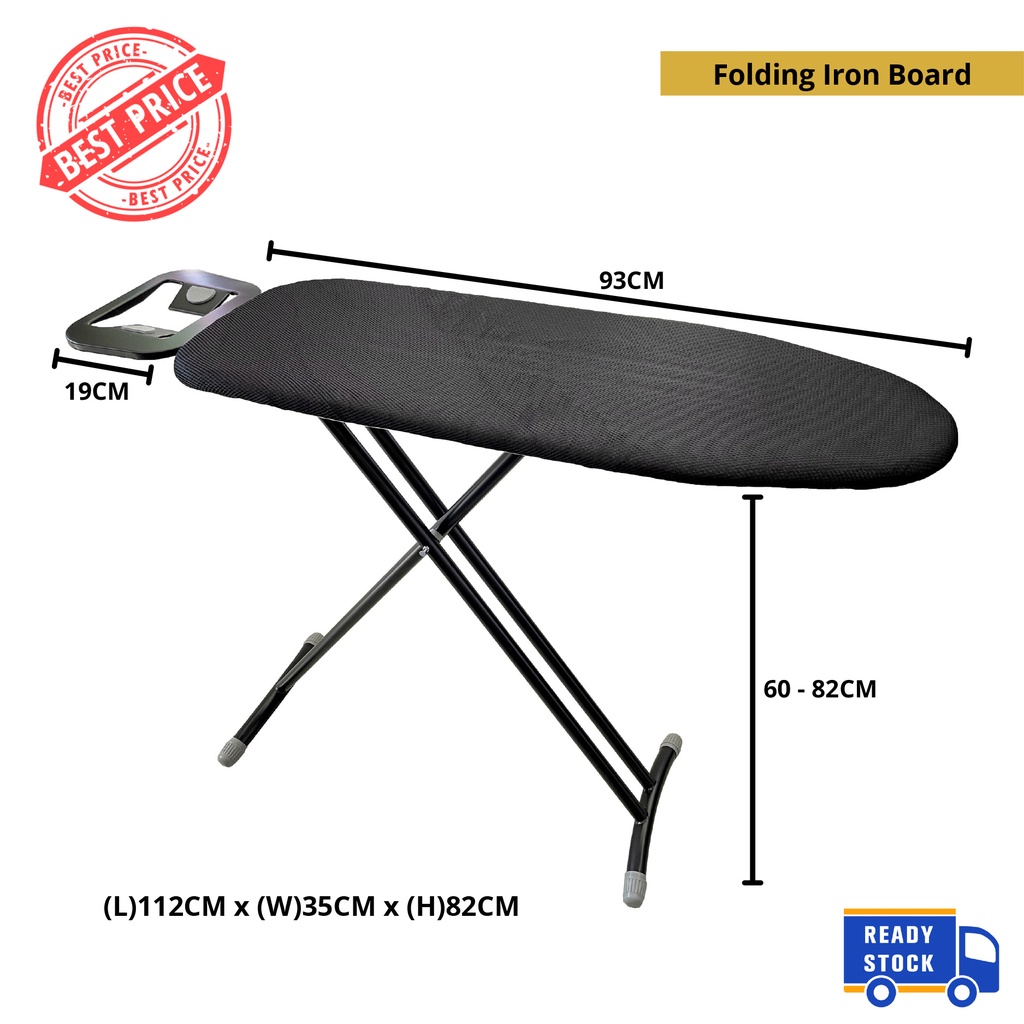 GDH Folding Ironing Board Iron Board with Iron Holder Adjustable Height