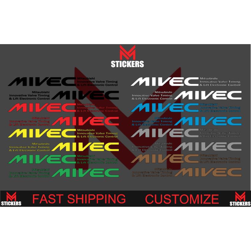2 PCS MIVEC MITSUBISHI CAR SIDE DOOR STICKER INNOVATIVE VALVE TIMING ...