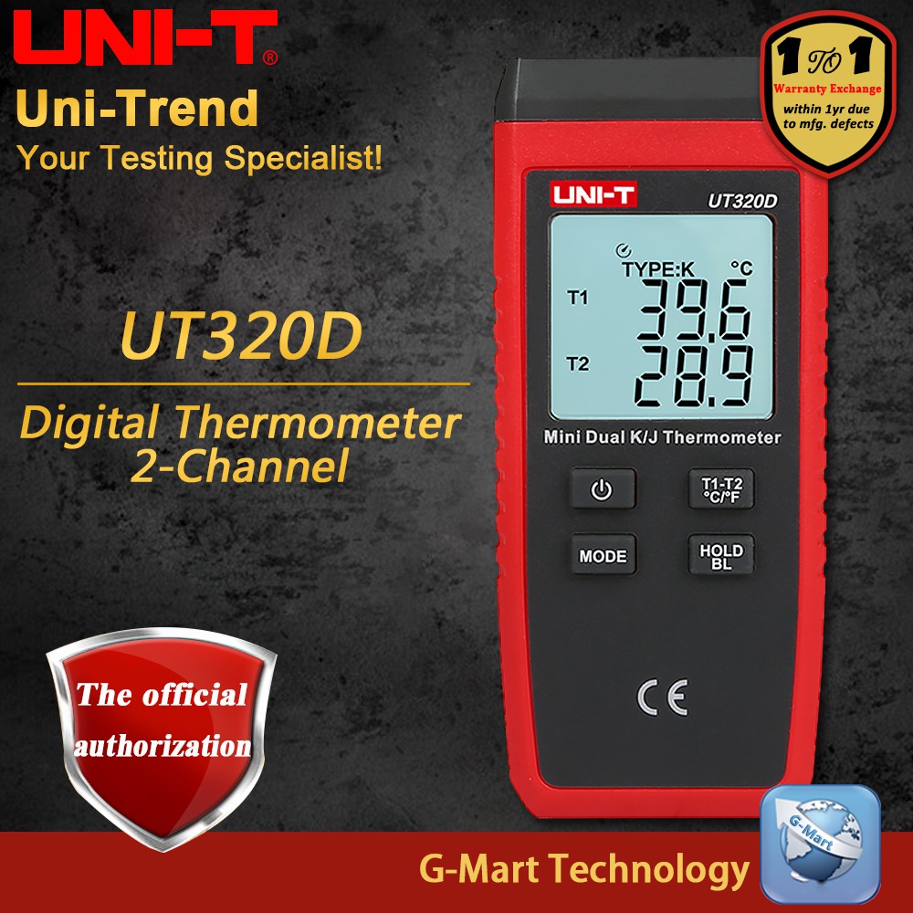 Termometro Digitale UNI-T UT320D, Doppio Canale, Termocoppie Tipo K E J, Max 1300°C