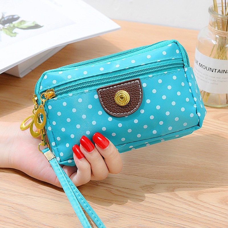 Fashion 3 Zipper Pouch Wallet Purse Women Waterproof Nylon Clutch Bag