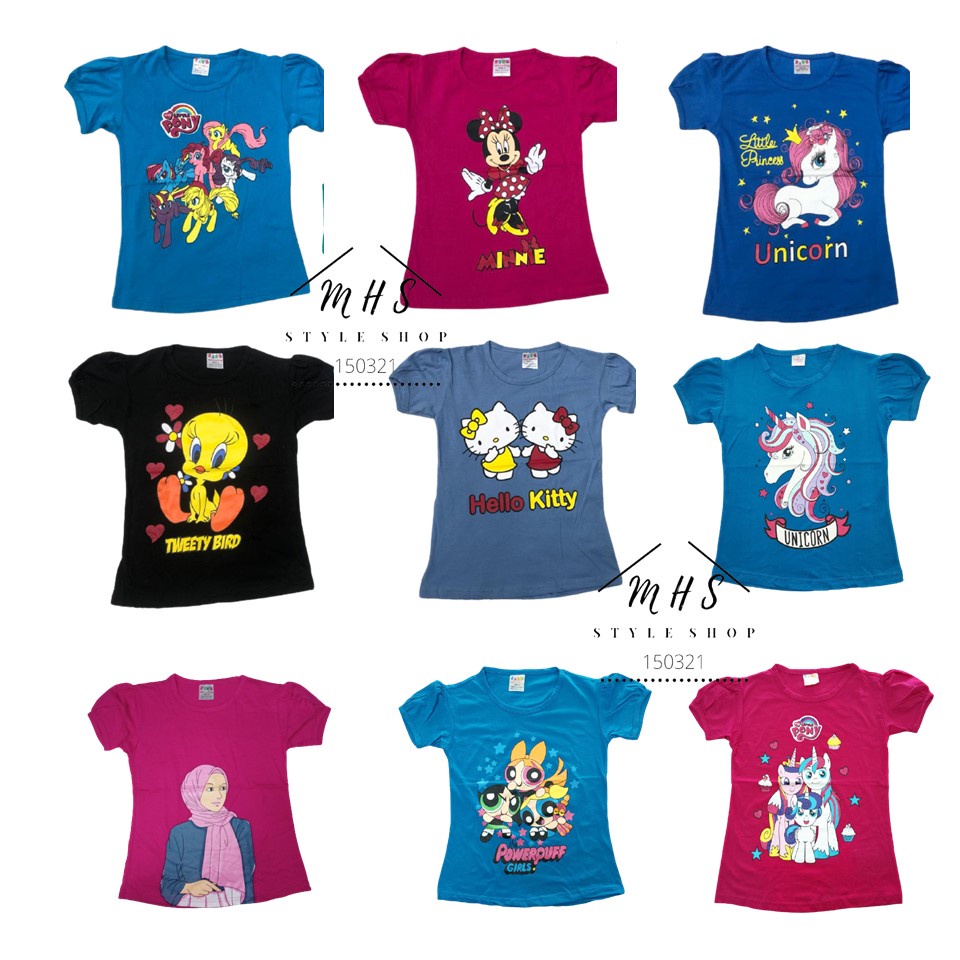 7-12Y Baju Budak Perempuan Tshirt Girl Lengan Pendek (Colar Bulat/Round ...