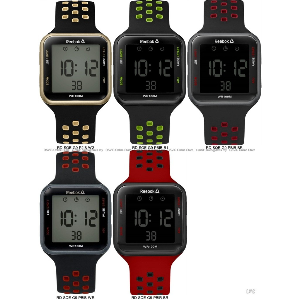 Reebok Watch RD SQE G9 RV SQE U9 Men s Unisex Square Elements Digital Sports 42mm Silicone Strap Original Shopee Malaysia