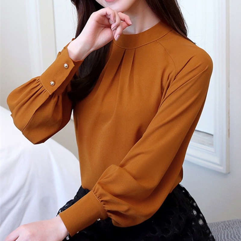 New Autumn 2018 Womens Tops and Blouses Long Sleeve Chiffon Blouse