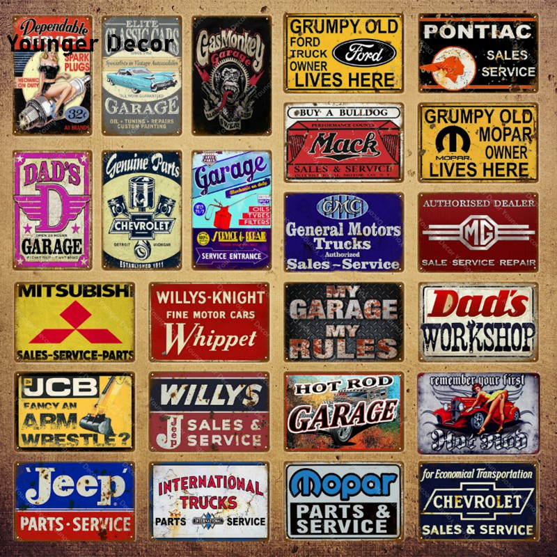 Car Gas Oil Tyres Metal Poster Vintage Garage Decor Dad's Workshop ...