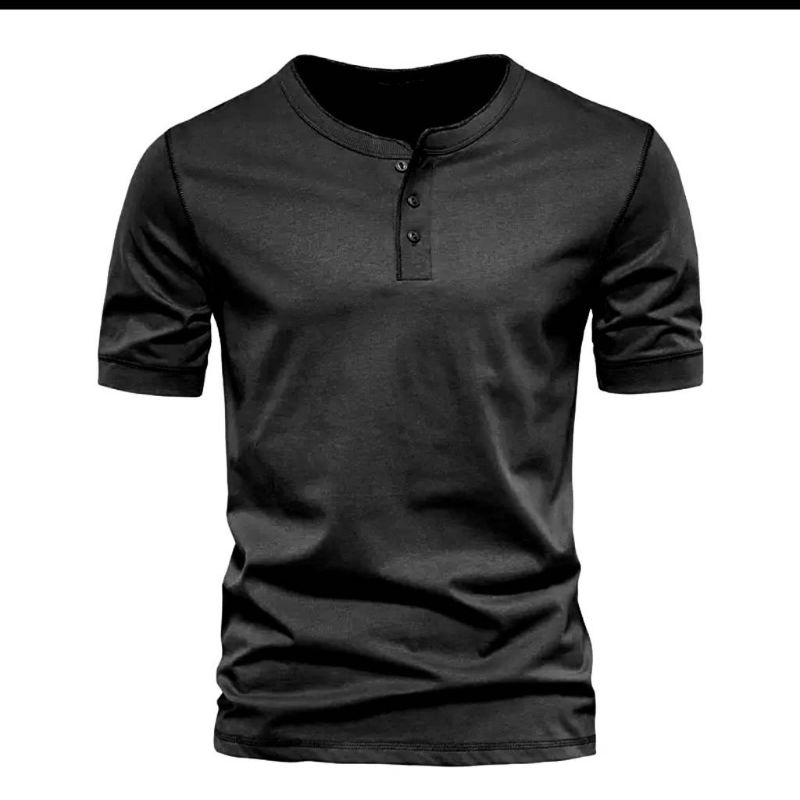 HITAM Henley Roxy Black Black Men's Short Sleeve Button Shirt | Shopee ...