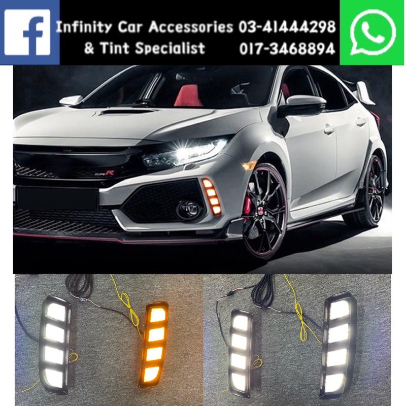 Honda Civic Fc Type R Front Bumper led daylight light DRL fog light Shopee Malaysia