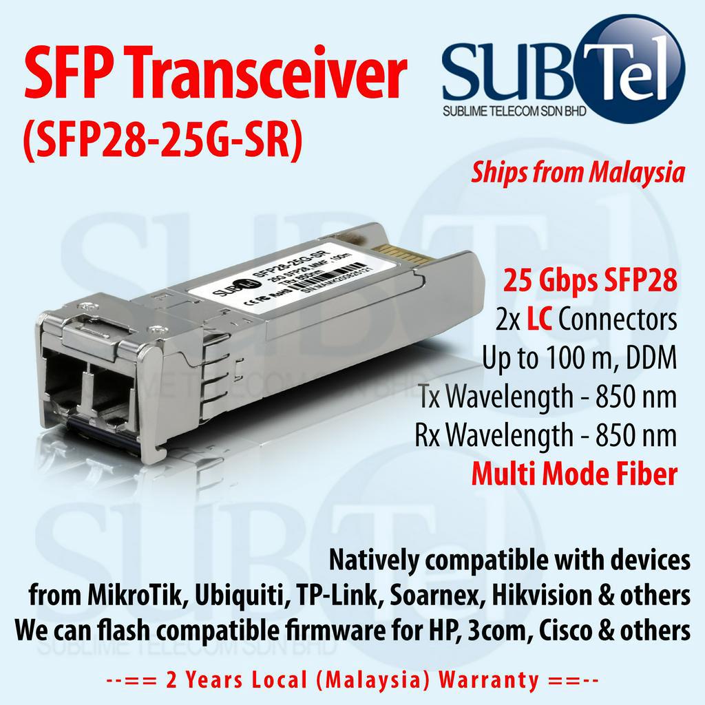 SUBTel SFP28-25G-SR 100m SFP28 Transceiver 25G VCSEL DDM MMF 2x LC DDM ...
