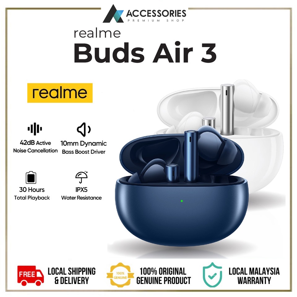  realme Buds Air 3 Wireless Earbuds, Active Noise Cancellation,  10mm Dynamic Bass Boost Driver, Up to 30 Hours Playtime, IPX5 Water  Resistance - (Blue) : Electronics
