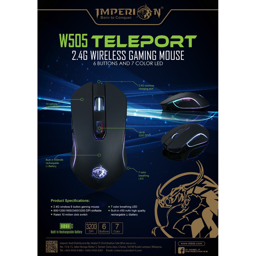 IMPERION TELEPORT W505 2.4G Wireless Rechargeable Gaming Mouse | Shopee ...