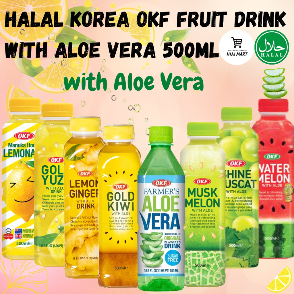 Halal Korea Aloe Vera Drink Fruit Flavour 500ml Yuzu Lemon Ginger 