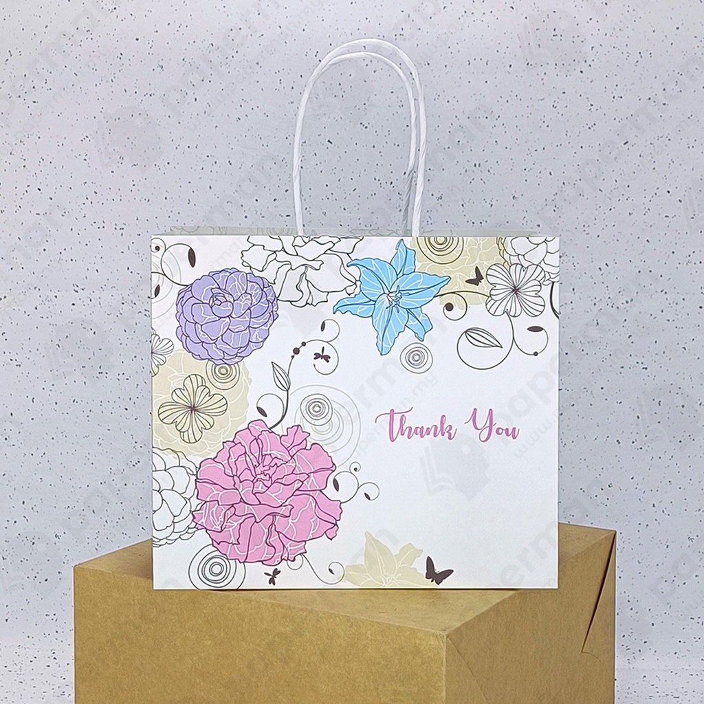 Store Age [50pcs] Love Floral Flower Printed Thank You Bag, Wedding Bag ...