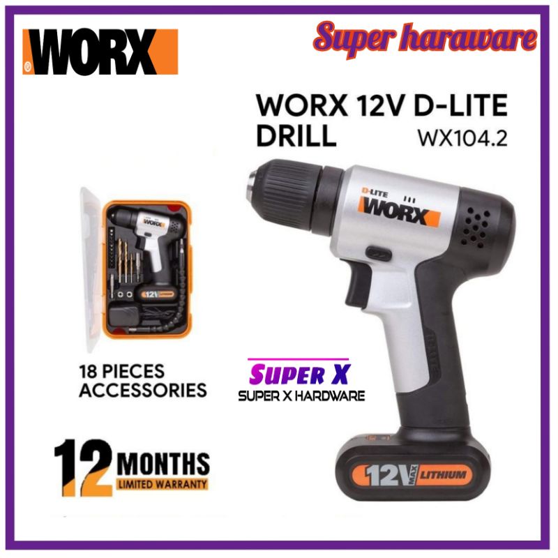 WORX WX104.2 12V 10MM D LITE 1.5AH POWER DRILL SCREWDRIVER COME