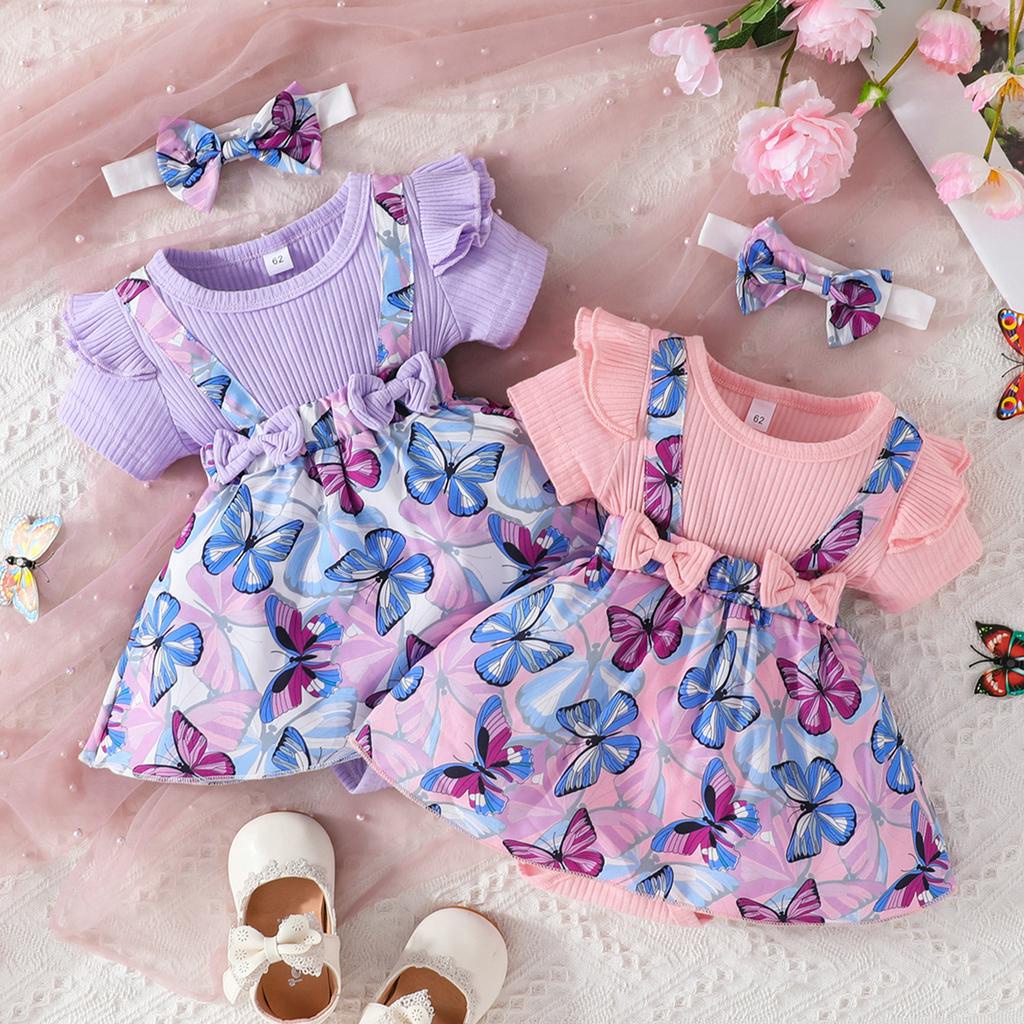 Dress Baby Girl Newborn 3 18 Months Baju Raya Kurung Gaun Budak Perempuan Murah Summer Short Sleeve Purple butterfly Cute Fashion Kids Princess Romper Dresses Kanak Kanak Perempuan Shopee Malaysia