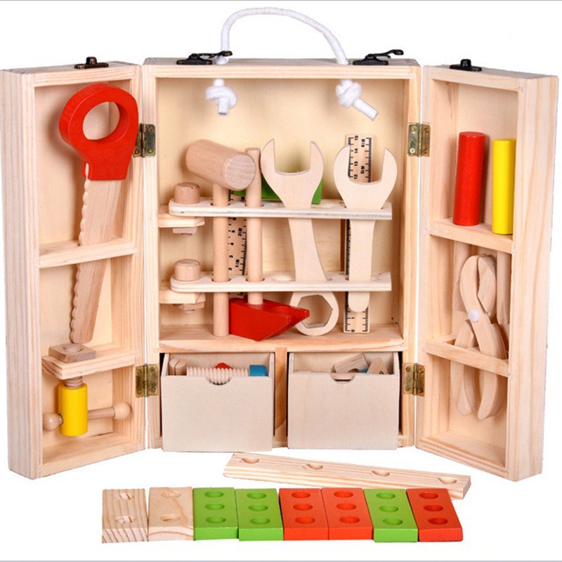 CHILDREN MONTESSORI WOODEN MULTIFUNCTIONAL TOOL SET BOY TOYS PRETEND ...